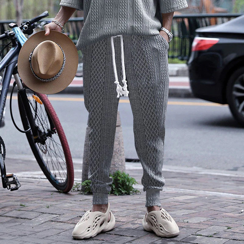 Men's jacquard plus-size drawstring pants
