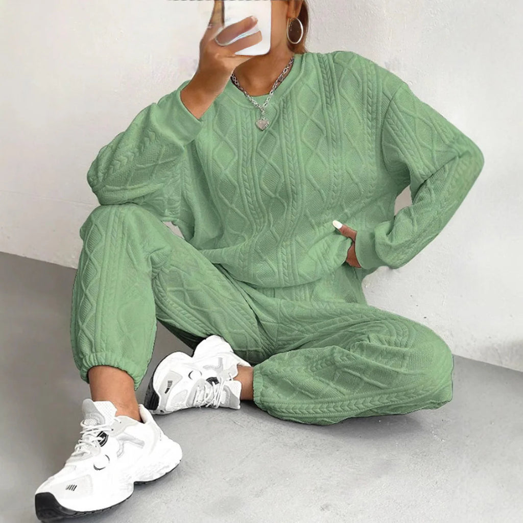 New Fashion Thread Jacquard Trousers Casual Two-Piece Suit For Women