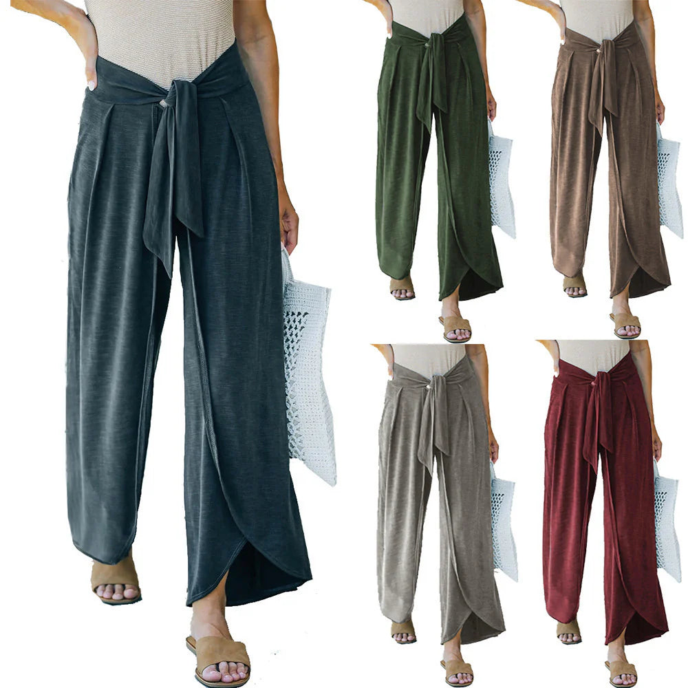New Casual Pants Knitted Lace-Up Fashion Solid Color