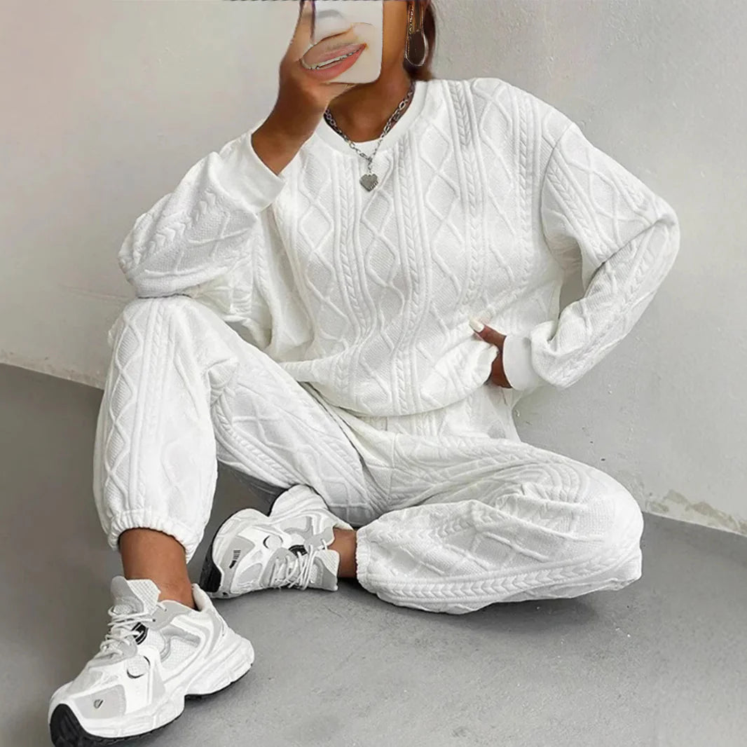New Fashion Thread Jacquard Trousers Casual Two-Piece Suit For Women